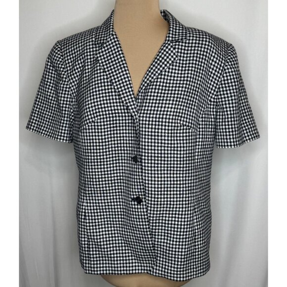 Amanda Smith Black & White Gingham Short Sleeve Blazer Size 14 - Picture 1 of 10